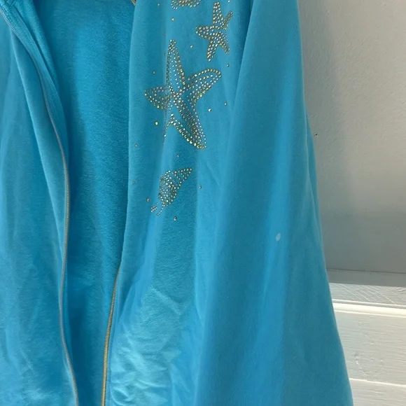 The Quacker Factory Blue 3/4 Sleeve Jacket with Gold Sequin Starfish Medium - Picture 7 of 11